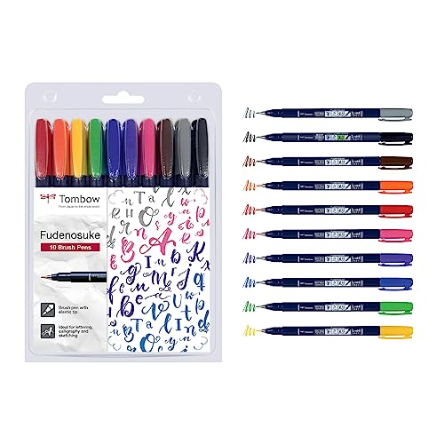 Tombow WS-BH-10P Brush Pen Fudenosuke 10er-Set, bunt, Etui