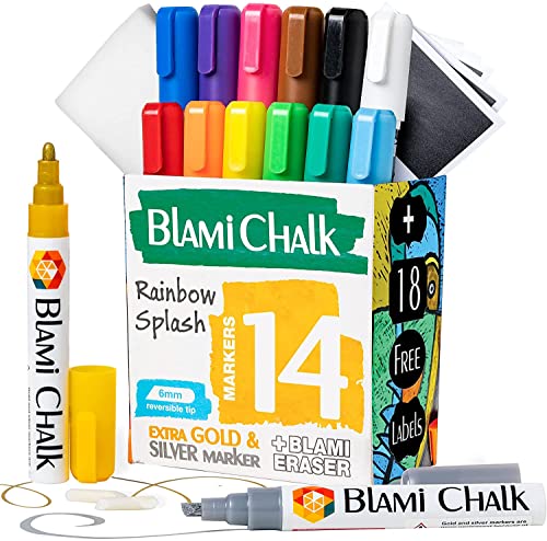 Blami Arts Whiteboard Marker Stifte - Kreidestifte 14 Stücke and Tafeletiketten-Paket mit Schwamm für Fenster, Glas, Tafel,...