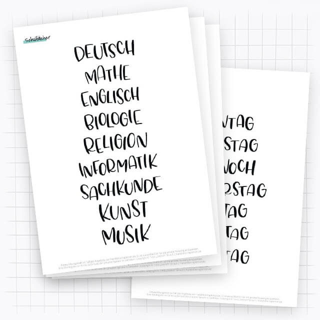 Schulfächer und Wochentage als Bounce-Lettering